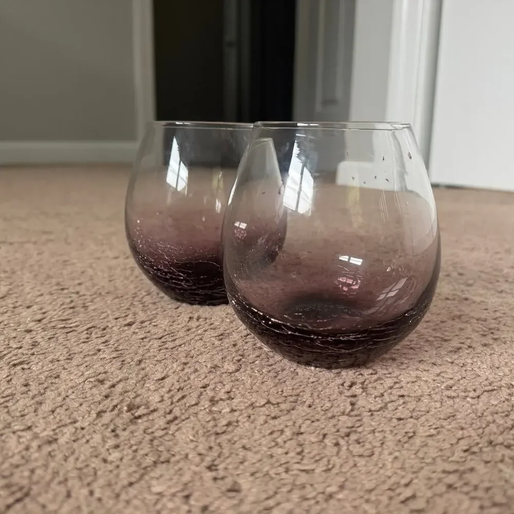 Pier 1 Crackle Purple Amethyst Stemless Wine Glasses